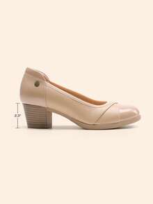 Women's  Chunky Low Block Pumps Closed Toe Shoes Comfortable Elegant Work Office Heels Round Toe Dress Shoes - 杏色 - 查看 5