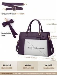 NUBILY 15.6 Inch Leather Laptop Tote Bag For Women - Waterproof Business Briefcase & Satchel Purse 2-Piece Set | Large Capacity Computer Work Bag For Office Professionals - 紫色 - 查看 3