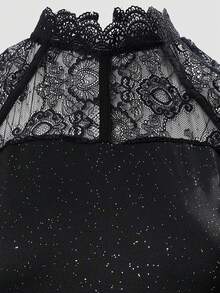 ChicMe Women Sparkly Lace Patchwork Bodycon Midi Dress Sleeveless See Through Neck Elegant Party Holiday Chic Outfit