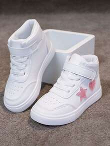 1 Pair Unisex New High-Top Sneakers, Wear-Resistant Anti-Slip Casual Shoes, Fashion Versatile Children Canvas Shoes, Suitable For All Seasons - White - View 4