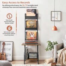 Record Player Stand With Vinyl Storage Record Player Table With Vinyl Record Storage Up To 200 Albums Turntable Stand With Record Holder Display Shelf Record Player Cabinet Organizer Rack - BlackBrown - View 3