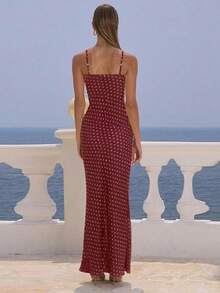 一件波点印花夏季无袖连衣裙，适合女性在情人节、海滩度假和派对等场合穿着。 - 紅色 - 查看 5