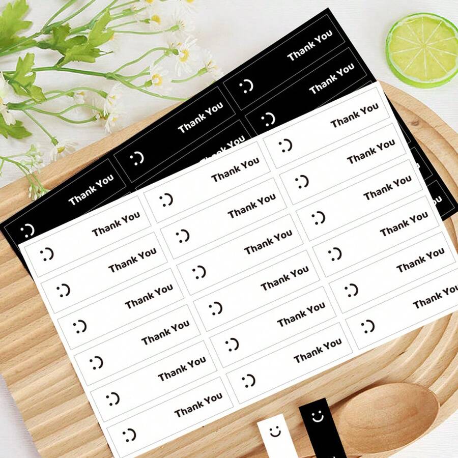10张方形感谢贴纸，简约笑脸礼品封口贴纸，包装袋封口贴纸，不干胶标签 - 彩色 - 查看 1