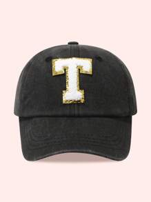 1pc Kids 26 Letters Baseball Cap, Washed Baseball Hat For Boys And Girls, Suitable For Outdoor Activities And Daily Wear, Sun Ion - Gold Label-black Washed Cap - View 78