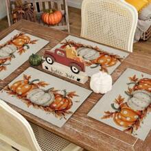 4-Piece Set Of Autumn Thanksgiving Themed Placemats With Pumpkin And Maple Leaf Print Designs, Measuring 30X45 Centimeters, Is Perfect For Theme Decoration In Thanksgiving Restaurants, Dining Tables, Indoor And Outdoor Gatherings, And Rural Kitchens. It Is The Best Choice For Thanksgiving Gifts.