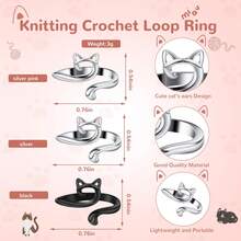 2-Piece Set Of Adjustable Crochet Loops - Yarn Guide Finger Clips To Speed ​ ​ Up Knitting, Silver/Black, Suitable For Yarn Crocheting