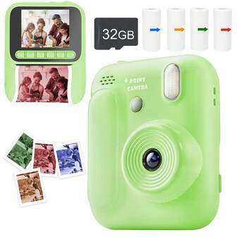 Cámara instantánea para niños con 8X de aumento - Videoselfie HD 1080P y flash incorporado, impresora de fotos mini portátil con 4 rollos de papel de impresión a color, regalo creativo y divertido para vacaciones, Navidad, Halloween, fiestas de cumpleaños y ocasiones especiales, cámara de juguete