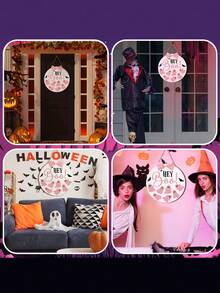 Halloween Türschild rosa Geist Kranz Dekoration Buh Holz Hängedekoration rosa Schleife Halloween Veranda Schild Landhausstil Haustür Hängedekoration Veranda Wanddekoration