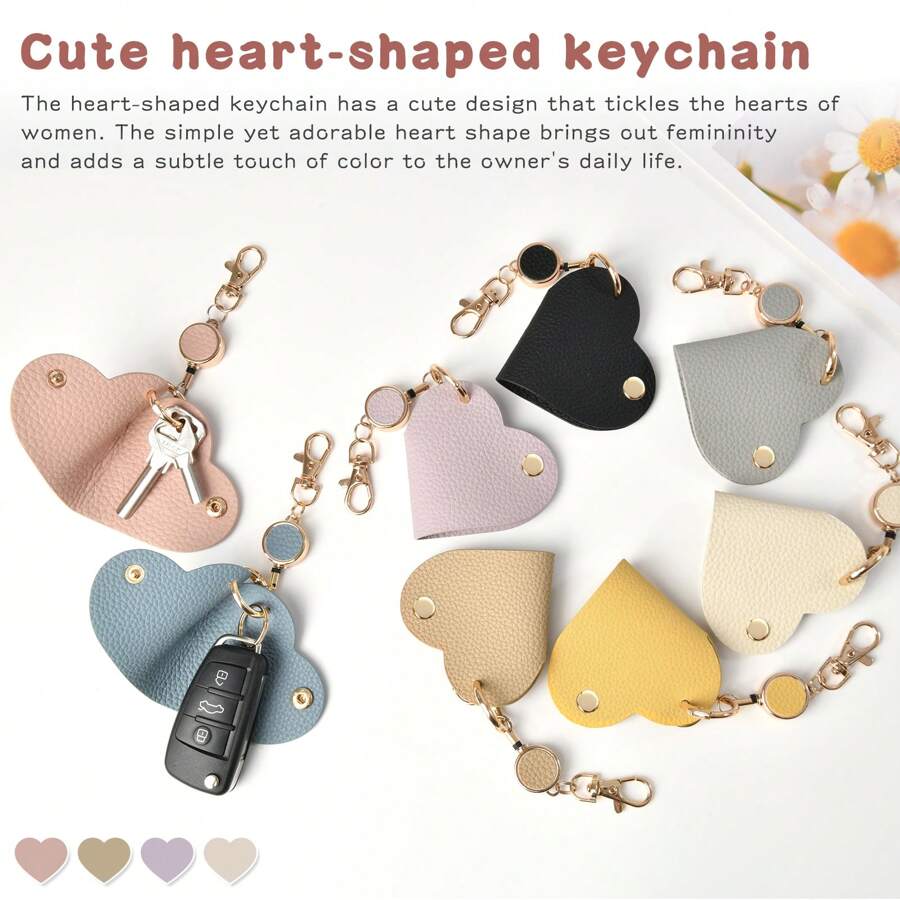 1pc Smart Key Holder, PU Leather Key Pouch, Unisex Intelligent Key Wallet, Covered Key Chain, Car Key Bag, Key Case, Cute Pebbled Leather Carabiner With Key Ring - Multicolor - View 1