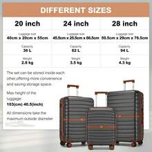 Suitcase 20 24 28 Inch Cabin Carry On Check In ABS PC Hard Shell Spinner Wheels Lock Small Medium Large Travel Luggage Set For Holiday Family - Dark Grey - View 3