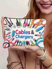 Cables And Chargers Organizer Pouch,Canvas Charger Storage Bag,Compact Storage Space For Electronics And Accessories,Foldable Lightweight Electronics Accessories Storage,Fashion Zipper Bag,Toiletry Bag, Cosmetic Bag - Multicolor - View 1