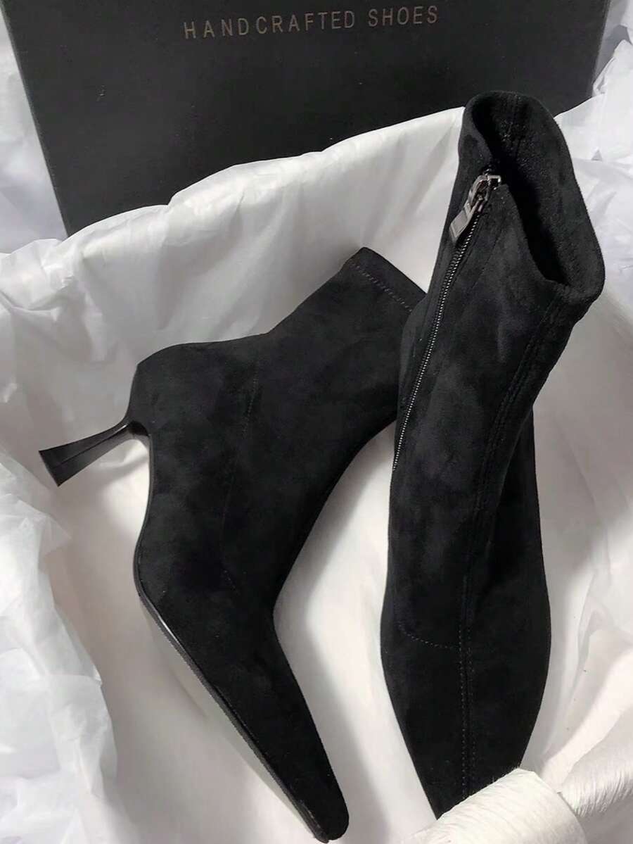 Novos Lançamentos Outono/Inverno 2025 Botas de Tornozelo de Salto Fino Estilo Francês Bico Fino, Design Minimalista para Uso Diário, Mulheres, Elegante, Salto Gatinho