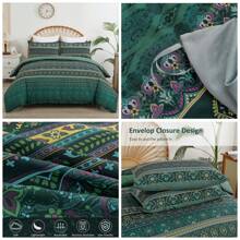 3 Pieces Double King Size Bohemian Duvet Cover Green/Purple/Blue/Teal Colorful Boho Bedding Set With 2 Pillowcases Soft Microfiber Moroccan Bed Cover For  Autumn, All Season, Bed Room Decor, Christmas Gifts, Halloween - Green Colorful Boho - 查看 3