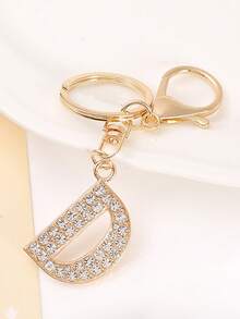 1个男女通用新款合金水钻英文字母钥匙扣，创意个性化闪亮字母配饰，时尚包包/汽车钥匙链，节日/生日礼物包包配饰挂绳带证件夹汽车配饰包饰圣诞节汽车老师朋友姐妹礼物创意 - 金色 - 查看 12