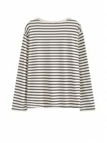 Women's Loose Casual Striped Round Neck Drop Shoulder Long Sleeve T-Shirt