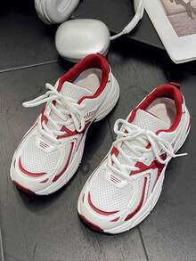 Soft Leather Thick-Soled Height-Enhancing Sneakers, Women's Breathable Mesh 2025 Spring, Summer And Autumn New Casual Running Shoes, Music Festival Millennial Style Back To School Must-Have - 玫瑰紅 - 查看 5