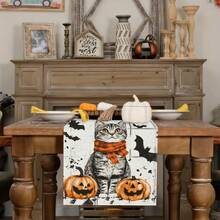 1 bucată de steag de masă cu model de dovleac de Halloween, fabricat din fibră de poliester tricotată de 72 inch, folosit pentru mese de sărbători, decorațiuni de bucătărie acasă, petreceri și cadouri