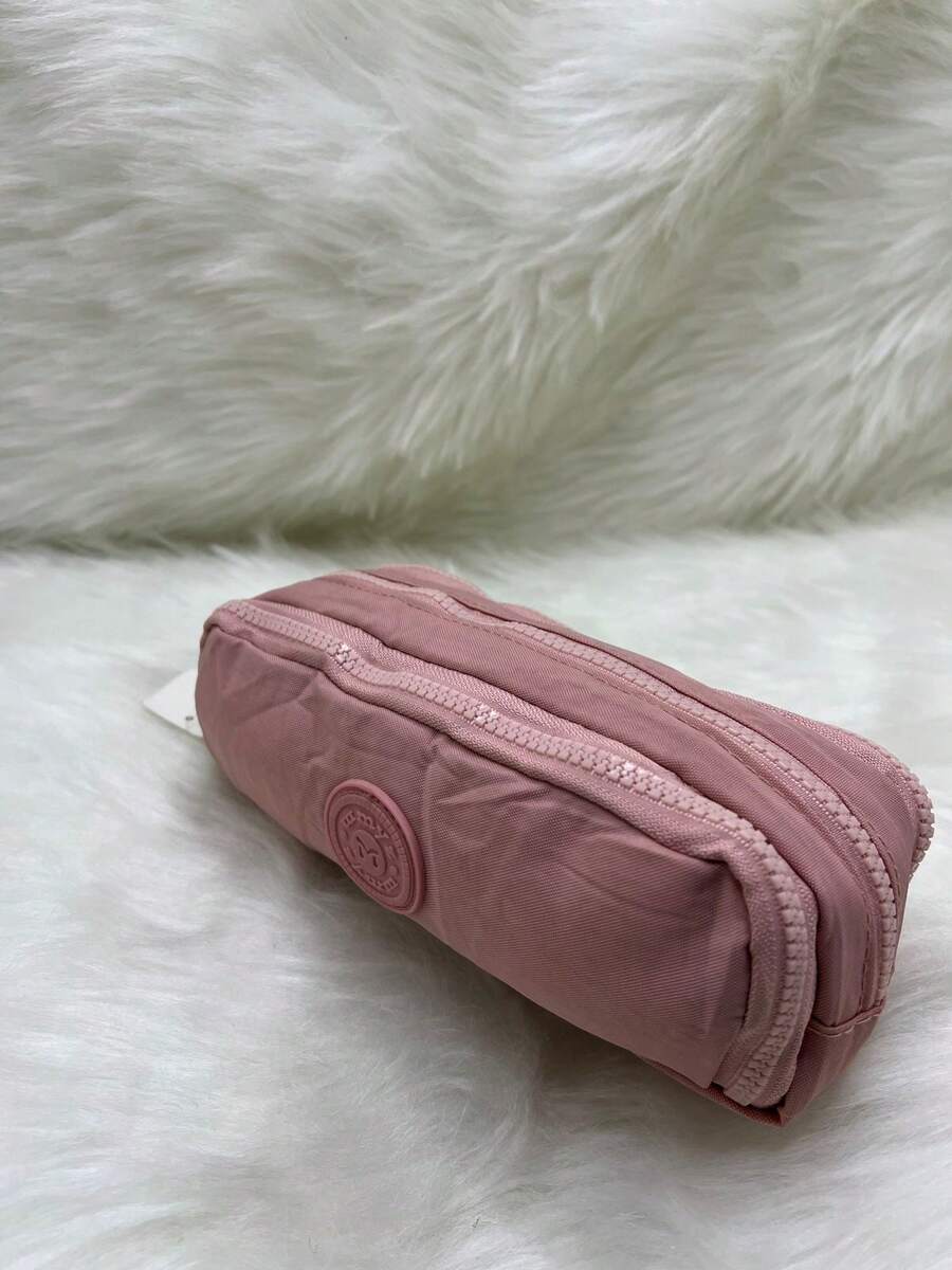 School Pencil Case With 3 Dividers And Elastic For Pencils And Pens - 淺粉色 - 查看 1