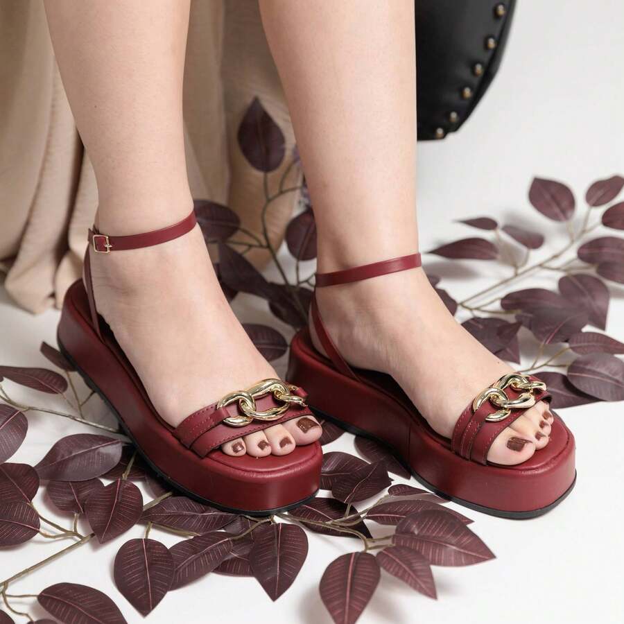 Women's Flat Sandal Platform Papete Chain Comfort Sophistication Flat - Redwood - View 1