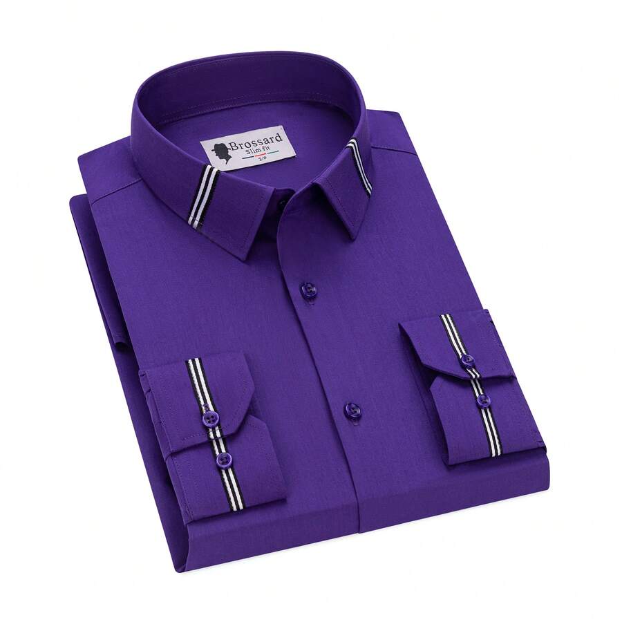 Men's Slim Fit Long Sleeve Microfiber Shirt - Màu tím đậm - Xem 1