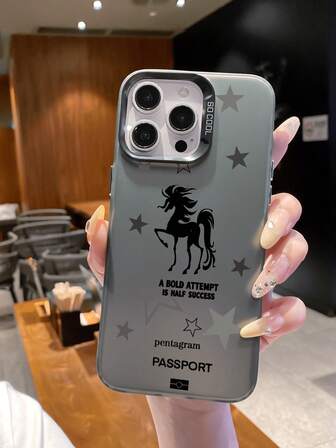 1pc High-Fashion Star & Long Hair Girl Pattern Shockproof, Anti-Slip 3-In-1 IMD Phone Case Compatible With Iphone 16, 15, 14, 13, 12, 11 Pro Max / / Redmi / OPPO / Infinix Series, Black & Silver