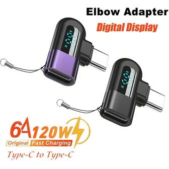 120W Type C Elbow Charging Adapter Digital Display Fast Charging USB2.0 Data Transfer Converter