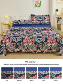 3/4件套鸟栖树印花床上用品套装，易护理超细纤维柔软床上用品套装，包含床笠（1件床单+1件床笠+半个枕套），纯色床笠，可选加大号、大号、标准双人床、单人床尺寸，深口袋设计，枕套最大可达11.8英寸，柔软透气，抗皱，提升睡眠质量，奢华酒店风格，送给父母和朋友的礼物，适合家庭和宿舍使用。