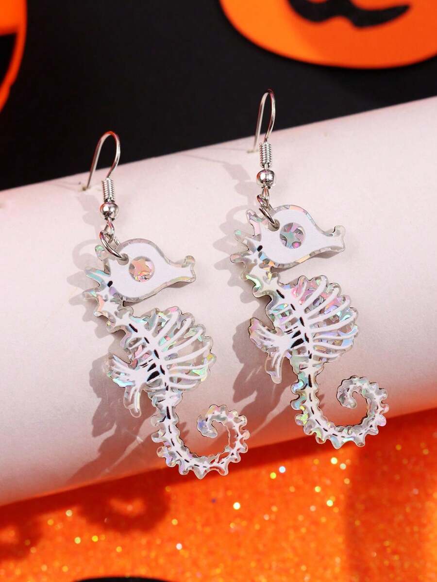 1 Cặp khuyên tai acrylic hình đầu lâu Punk & cá ngựa thời trang, tinh tế, đa năng, độc đáo, sáng tạo dành cho nữ, thích hợp cho hàng ngày, tiệc tùng, đi làm, ngày lễ - Nhiều màu - Xem 1