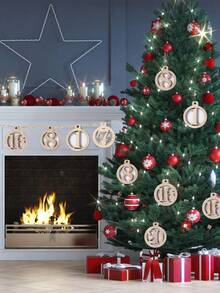 24Pcs Wooden Advent Calendar Tags, Classic Style Christmas & New Year Countdown Numbers 1-24, Manufactured Wood Christmas Tree Ornaments For Holiday Decorations, Christmas Decoration Hanging Pendants, Christmas Gift, Merry Christmas, Xmas Party Decor, Christmas Ornaments