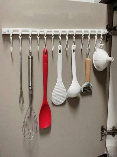 1/2pcs Multi-Functional Sliding Rail Hook, Wall-Mounted Hook For Hanging Kitchen Utensils, Space-Saving Utensil Rack With 10 Hooks, Sliding Rail Hook Requires No Drilling, Suitable For Home Offices (Length 30 Cm/40 Cm)