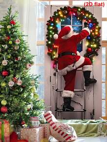 1pc Santa Claus Climbing Ladder Style Christmas Door Flag, Christmas Decor Door Banner, Xmas Door Porch Sign Flag Door Cover Curtain, 2025 Christmas Decorations For Home, Winter Holiday Christmas Party Background Wall Decoration Supplies, Home Decor - Santa Claus Ladder - View 4