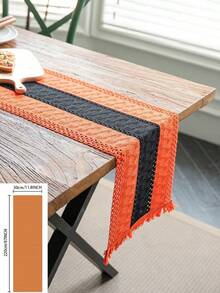 1 pièce Chemin de table tissé pour Halloween, nappe à rayures orange avec franges ajourés, convient pour Halloween, festivals quotidiens, rassemblements, fêtes, décoration de la maison, fond pour la photographie - Multicolore - Voir 18