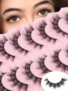 10 Pairs Of Natural Looking False Eyelashes Soft And Fluffy Eyelashes 3D Curling Eyelash Extension Tool Reusable Natural Eyelash Pairs Suitable For Everyday Outings, Dates, And Party Use - 濃密款 - 查看 2