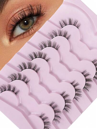 Hinarin 7 Pairs Half Lashes Black Band Natural Look Half Fake Lashes Ultra-Light Wispy Faux Mink Eyelashes Short Soft Reusable False Eyelash Suitable For Beginners Lash Extension