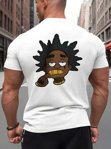 Cartoon Character Graphic Tee , Men's Double-Sided Printed Fashionable Casual Crew Neck 220gsm Pure Cotton T-Shirt(1 PC) - White - View 1