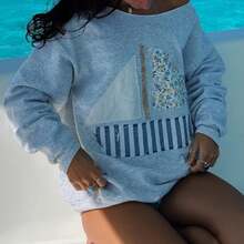 Women Y2k Off The Shoulder Tops Long Sleeve Asymmetrical Sweatshirt Loose Fit Pullover Tops Tee Shirt Vintage Graphic Hoodies Aesthetic Clothes Streetwear Fall Spring Outfit - 灰色 - 查看 6