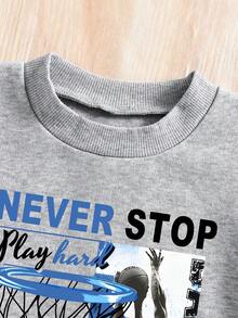 Tween Boy Letter Graphic Print Crew Neck Sweatshirt And Sweatpants Set - Grey - View 4