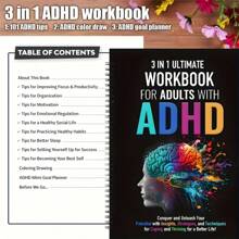 [ADHD 练习册] 三合一 ADHD 练习册 | 101 个专家建议，用于改善习惯、缓解压力的涂色和实用的目标规划 - 成人 ADHD 终极指南，ADHD 期刊 | 丰富多彩的大脑设计 | 详细的目标设定，适用于学校用品，返校