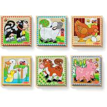 & Doug Rompecabezas de Cubos Animales de la Granja, Seis Rompecabezas en Uno, Juguete de Madera, Juguete de Desarrollo (16 Cubos y Bandeja) - Sólo en inglés - Ver 4