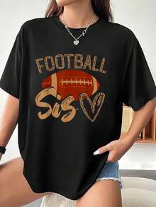 100% Cotton Women Tshirt Football Sister Leopard Family Matching Outfit T-Shirt - Black - View 1