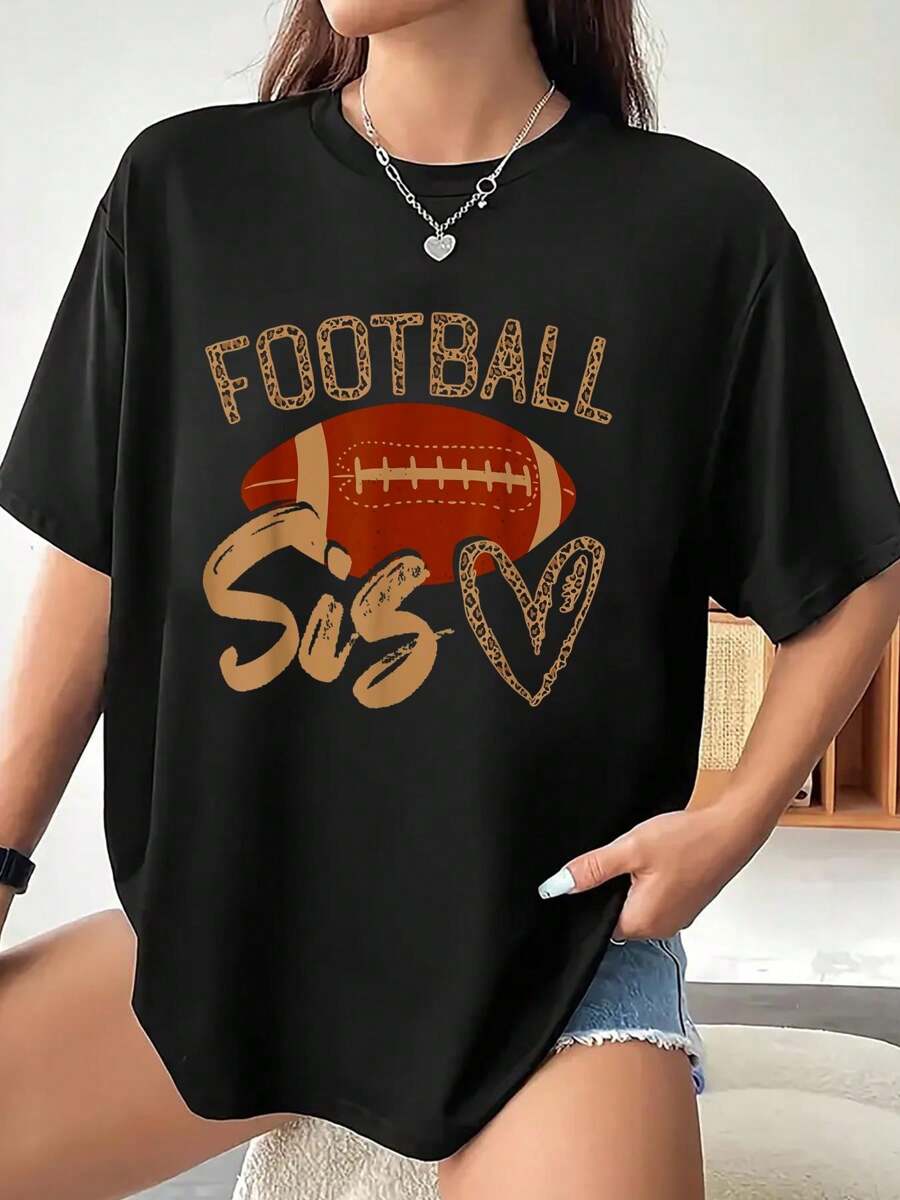 100% Cotton Women Tshirt Football Sister Leopard Family Matching Outfit T-Shirt - Black - View 1