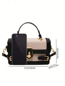 Retro Women's Crossbody Bag - Vintage Spliced Messenger Purse With Square Metal Buckle - màu đen - Xem 2