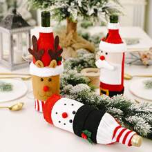 1pc Christmas Decoration Knitted Plush Cartoon Santa Claus Wine Bottle Cover, Creative Reindeer Wine Bottle Bag - Multicolor - View 1
