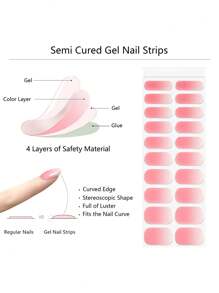 JKNART 20 pièces Autocollants pour ongles semi-durcis, autocollants pour ongles en gel UV, autocollants pour ongles semi-durcis, autocollants pour ongles en gel doux de 2ème génération, imperméables, nécessitent un durcissement à la lampe, autocollants pour ongles de couleur nude semi-durcis