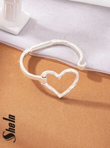 1pc Heart Geometric Open Bangle Bracelet For Women - Silver - View 5