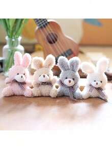 5个卡通领结坐姿兔子毛绒玩偶，可DIY钥匙扣、包包挂件，适合情人节、毕业派对、生日礼盒、婚礼派对装饰、生日派对DIY装饰、包包钥匙扣挂件、圣诞节、儿童派对礼物、儿童礼物 - 彩色 - 查看 4