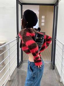 Women's Striped Knit Sweater, Long Sleeve Loose Cropped Top, Autumn/Winter