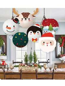 6pcs/1pc Christmas Paper Lanterns, Handmade, Cartoon Snowman And Santa Claus Themed Holiday Decoration, Suitable For DIY Party Celebrations, Christmas Decoration, Outdoor Garden Party Decoration, Dining Table Decoration - Multicolor - View 7