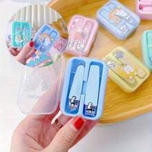 2pcs/Set Portable Nail Scissors, Nail Clippers S Non-Slip Metal Small Nail Trimmers With Cartoon Storage Case Set For Camping, Home Use - Multicolor - View 1