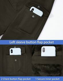 KEFITEVD Men's Warm Lined Winter Jacket Military Cargo Jacket Transition Jacket With Inner Fleece Cotton Hoodies Field Jacket Windbreaker Bomber Jacket With Multi Pockets - Army Green - View 8